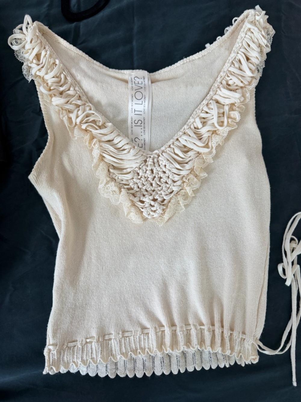 Cream Crochet V-Neck Tank Top